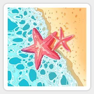 Red sea stars and the ocean Sticker